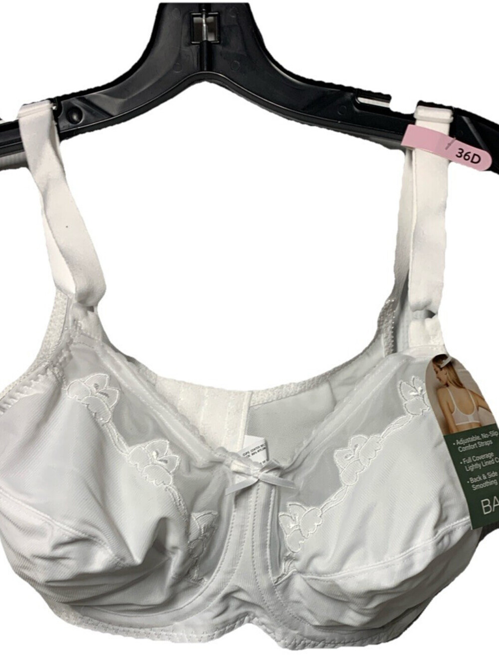 Bali 0180 Flower Bali Underwire Bra 36D White Full Coverage Lightly Lined Cup